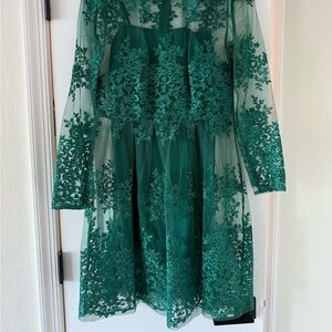 Taylor Teal Lace Long Sleeve Dress